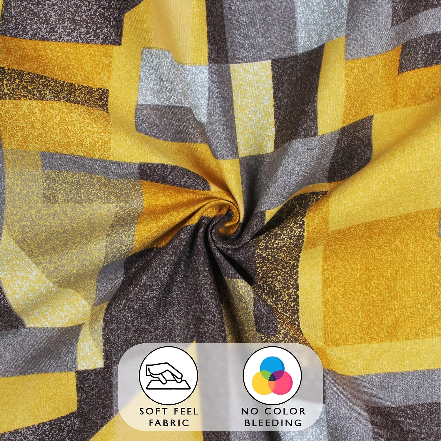 Double Bedsheet With 2 Pillow Covers - Queen Size 88 X 98 Inches, Mustard & Grey | Perfect For Home Decor & Gifting | 4 Pcs Bedding Set