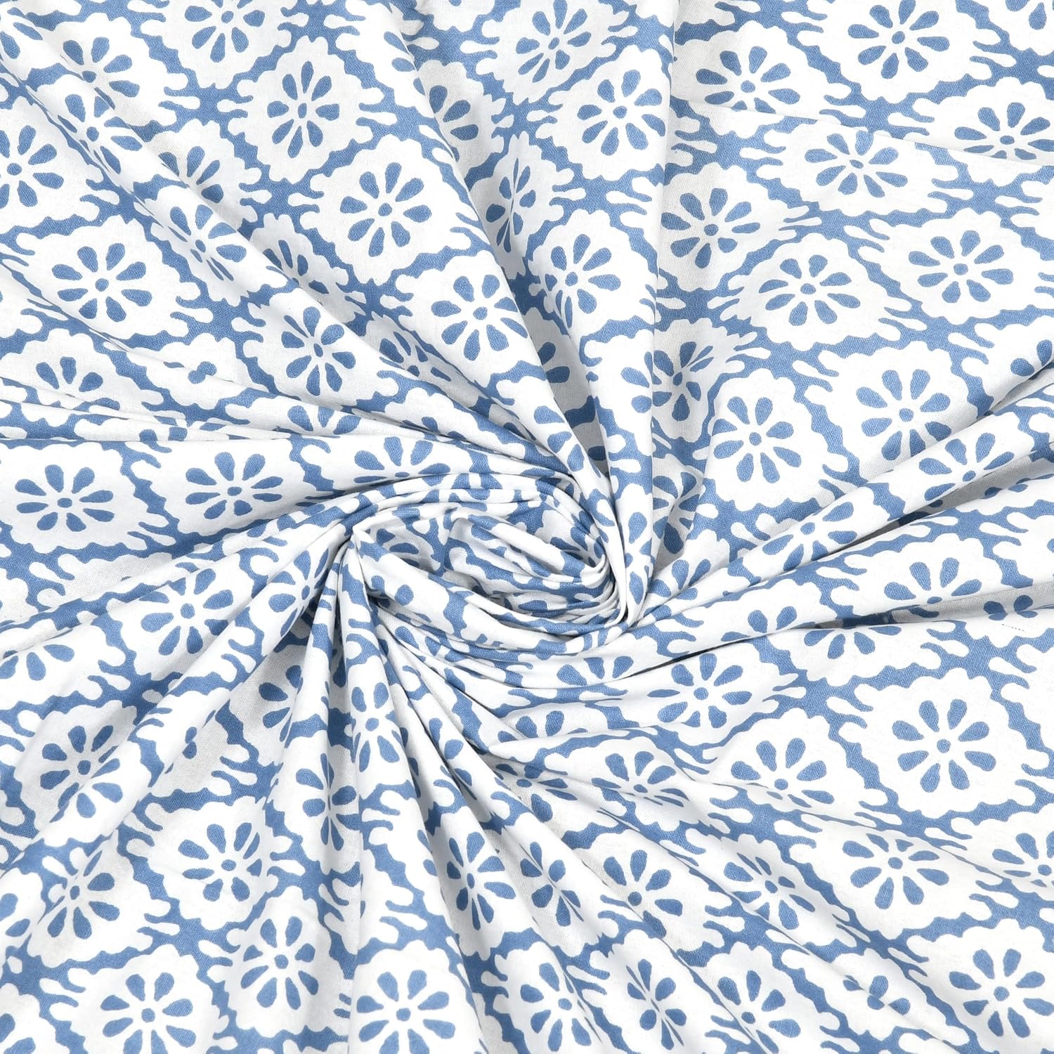 Pure Cotton King Size Bedsheet 2 Matching Pillow Covers | 100x108 Inches, White & Sky Blue | Traditional Jaipuri Printed Bedsheet | Ideal Wedding Gift, Housewarming, Special Occasion Surprise