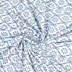 Pure Cotton King Size Bedsheet 2 Matching Pillow Covers | 100x108 Inches, White & Sky Blue | Traditional Jaipuri Printed Bedsheet | Ideal Wedding Gift, Housewarming, Special Occasion Surprise