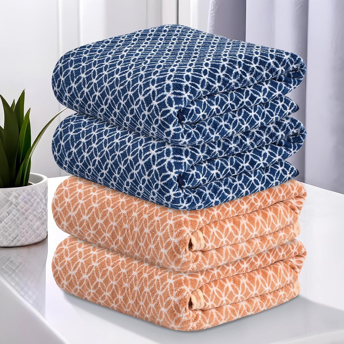 Heart Home Microfibre Bath Towel 1120 Gsm | Quick Dry Absorbent Gym Sweat Workout & Shower Body Towel - Golden & Blue (4 Pcs)
