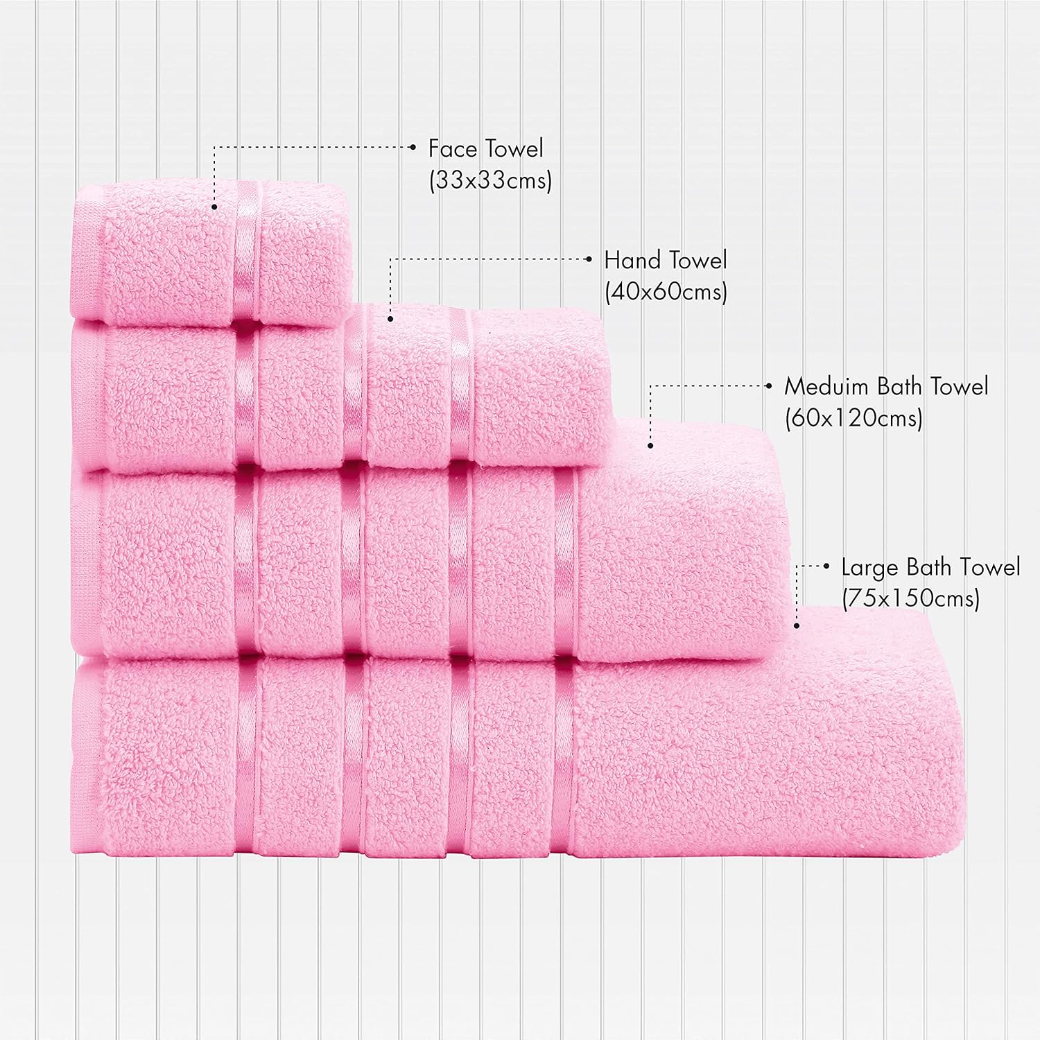Spread Spain Roman Face, Hand & Bath Large Towel 600gsm | Super Soft & Comfortable, Extra Absorbent Cotton Towels For Face, Body & Gym- Pink (Set Of 3)