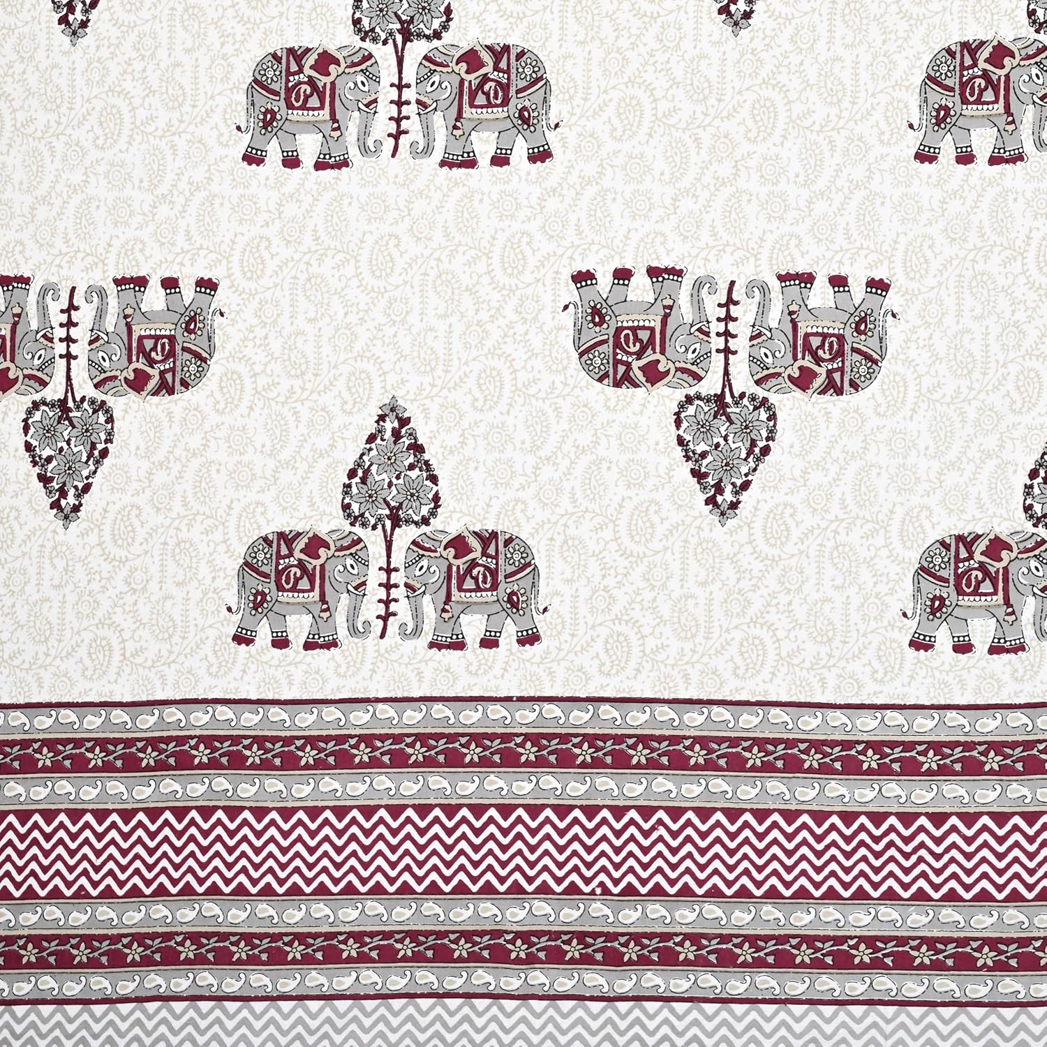 1 Queen Size Bedsheet For Double Bed With 2 Pillow Covers (90 X 108 Inches) Cream & Maroon | Beautiful Printed Designs - Breathable 100% Cotton Bedsheet Comfortable