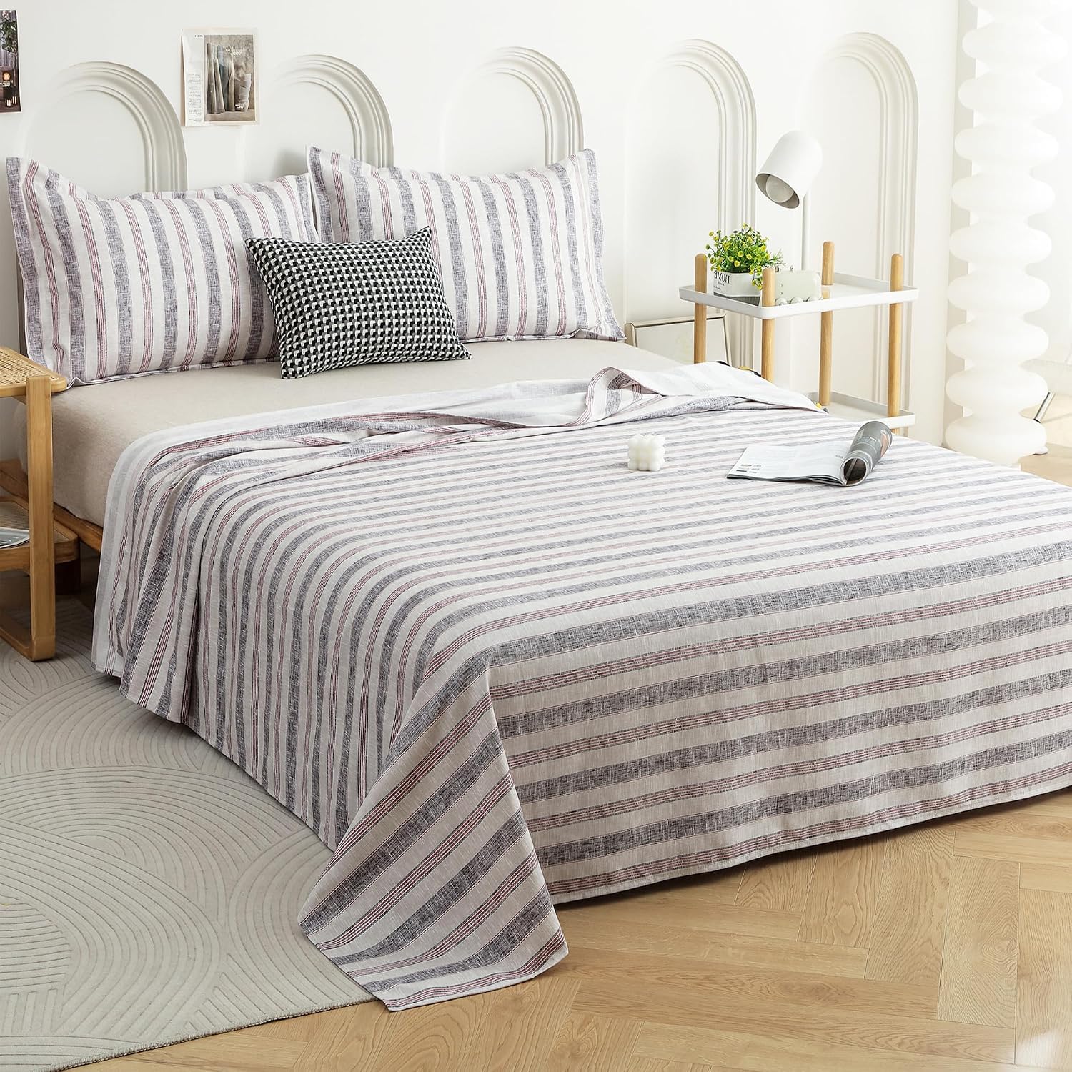 King Size Bedsheet With 2 Pillow Covers - 98 X 106 Inches, Red & White | Summer Breathable & Wrinkle Free | Bedsheet Long Lasting & Soft To Touch