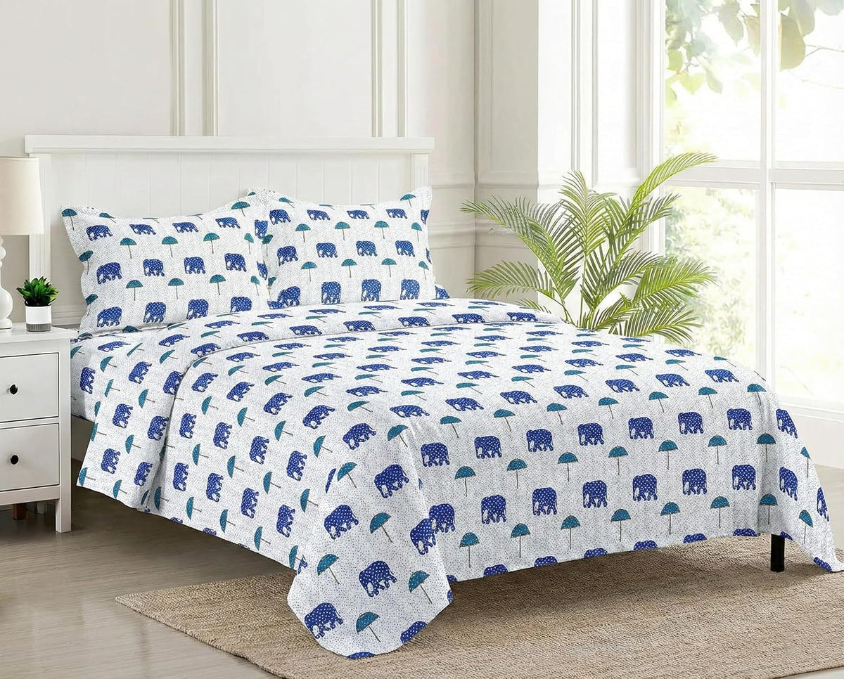 Jaipuri Design Cotton King Size Printed Bedsheet With 2 Pillow Covers - 108 X 108 Inches, Grey & Blue | Ideal For Home Use & Perfect For Gifting On Weddings, Housewarmings & Festivals