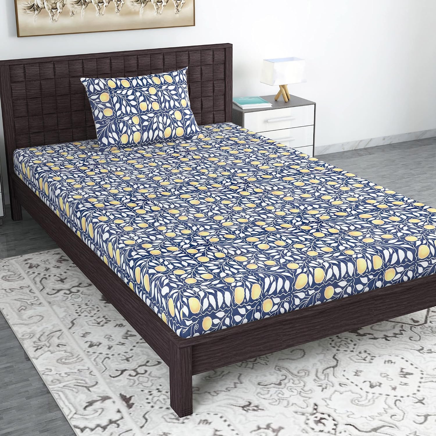1 Single Bedsheet With 1 Pillow Cover - 57 X 87 Inches, Blue | Skin Friendly Fabric For Everyday Use - Soft, Breathable & Comfortable Sleeping