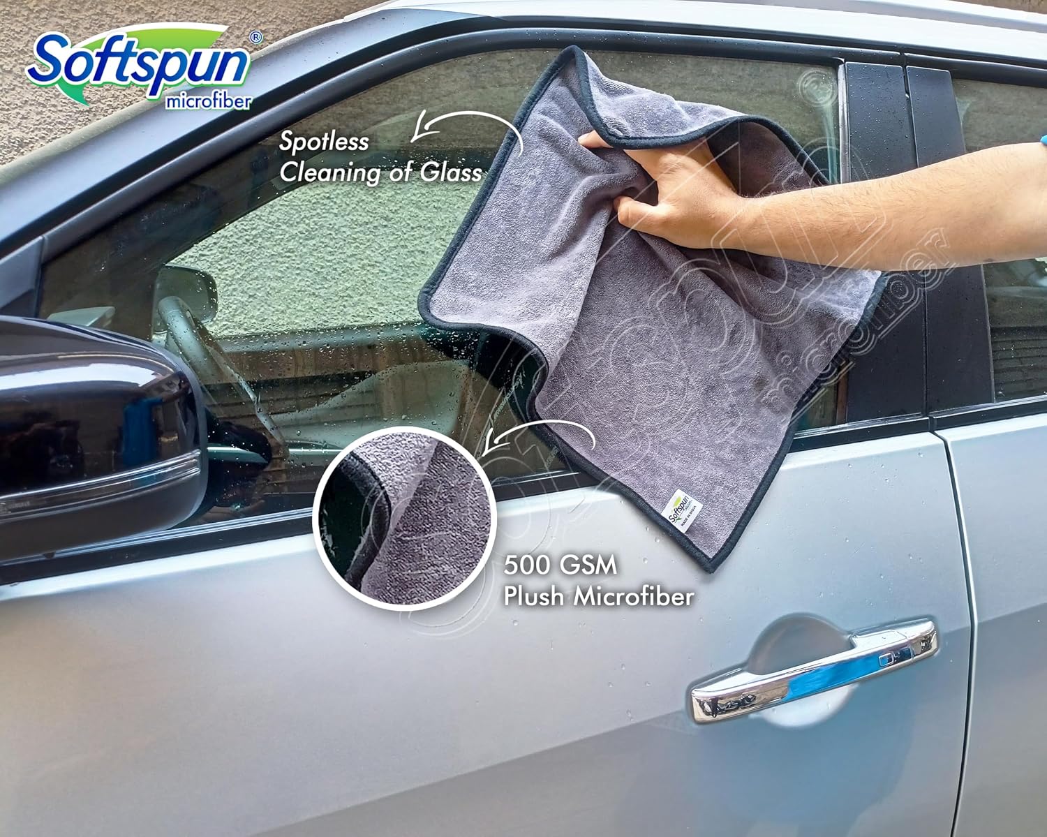 Softspun Microfiber Super Absorbent Cloth 500 Gsm | Silk Banded Edge Towel Set Extra Thick Microfiber Cleaning Cloths | Pack Of 4 (Grey)