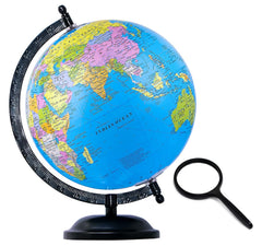 Kids' Stem Steam Globe For Students & Education Featuring Political & World Map, Includes Magnifying Glass - Black, Pack Of 1