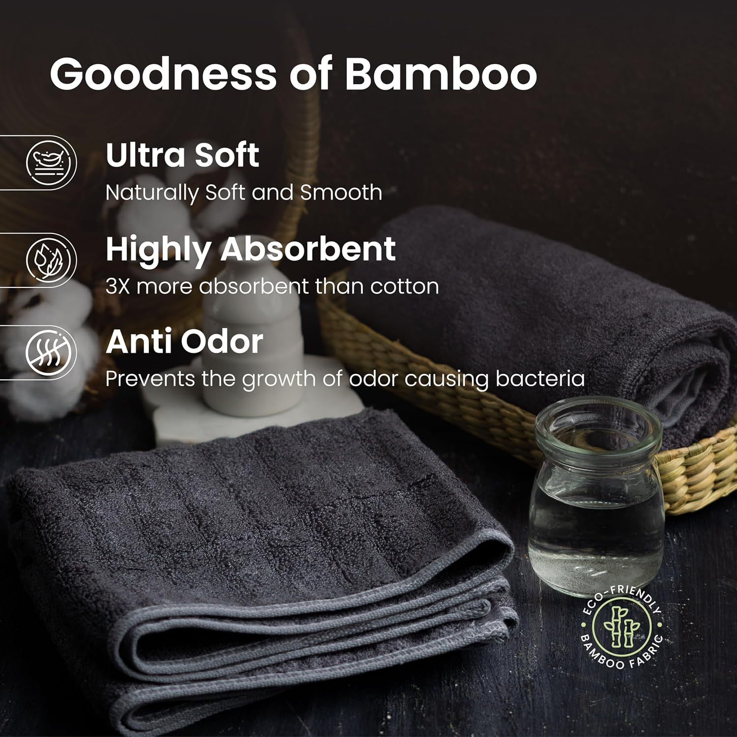 Mush Bamboo Hand Towels 600 Gsm | 100% Bamboo Gym Towel For Men & Women Workout Ultra Soft, Absorbent & Quick Dry Towel (Grey)- Set Of 2