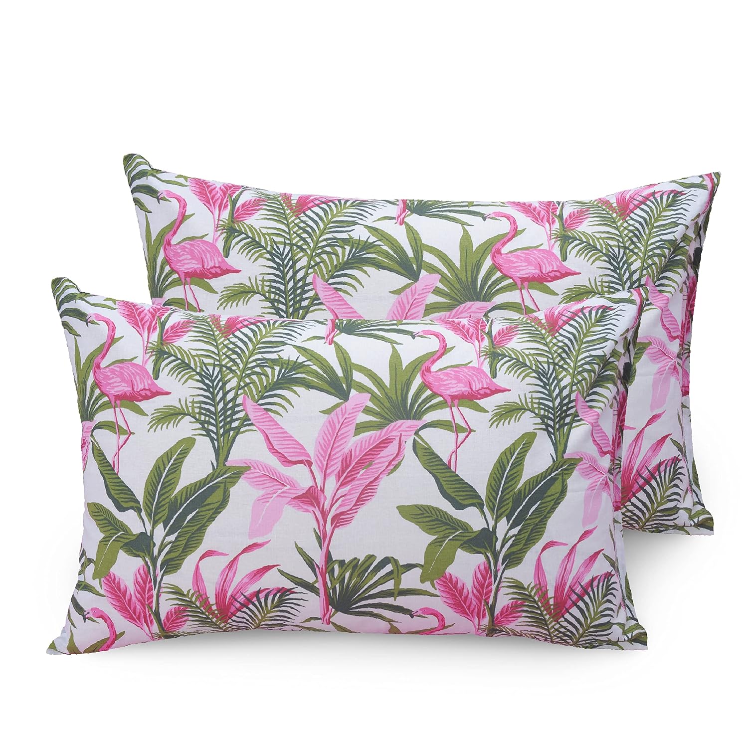 Single Bedsheets With 1 Pillow Cover - 55 X 88 Inches, Flamingo Pink & Green | Soft & Breathable Fabric | Comfortable For Daily Use