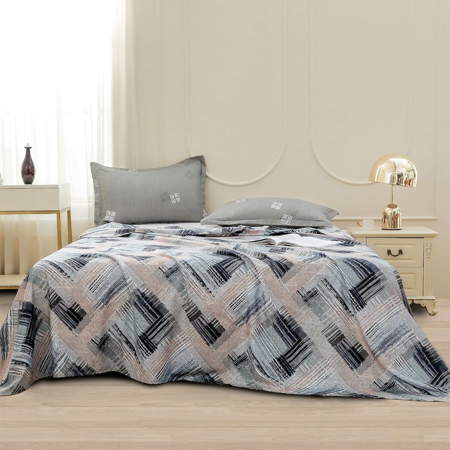 Bedsheets For Double Bed With 2 Pillow Cover - 92 X 98 Inches, Grey & Peach | Satin Finish Microfiber Queen Size Bedsheet | Skin Friendly & Breathable Fabric