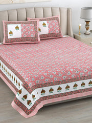 Jaipuri Cotton Bedsheet For King Size With 2 Pillow Covers | 90 X 108 Inches, Pink | Ultra-Soft & Skin-Safe | Breathable Summer Comfort
