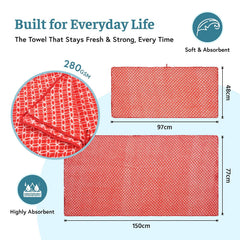 Heart Home Microfiber Bath & Face Towels 1500 Gsm | Quick Absorbent Hand Towels For Wash Basin Bathroom & Kitchen Circle (Red) - Pack Of 4