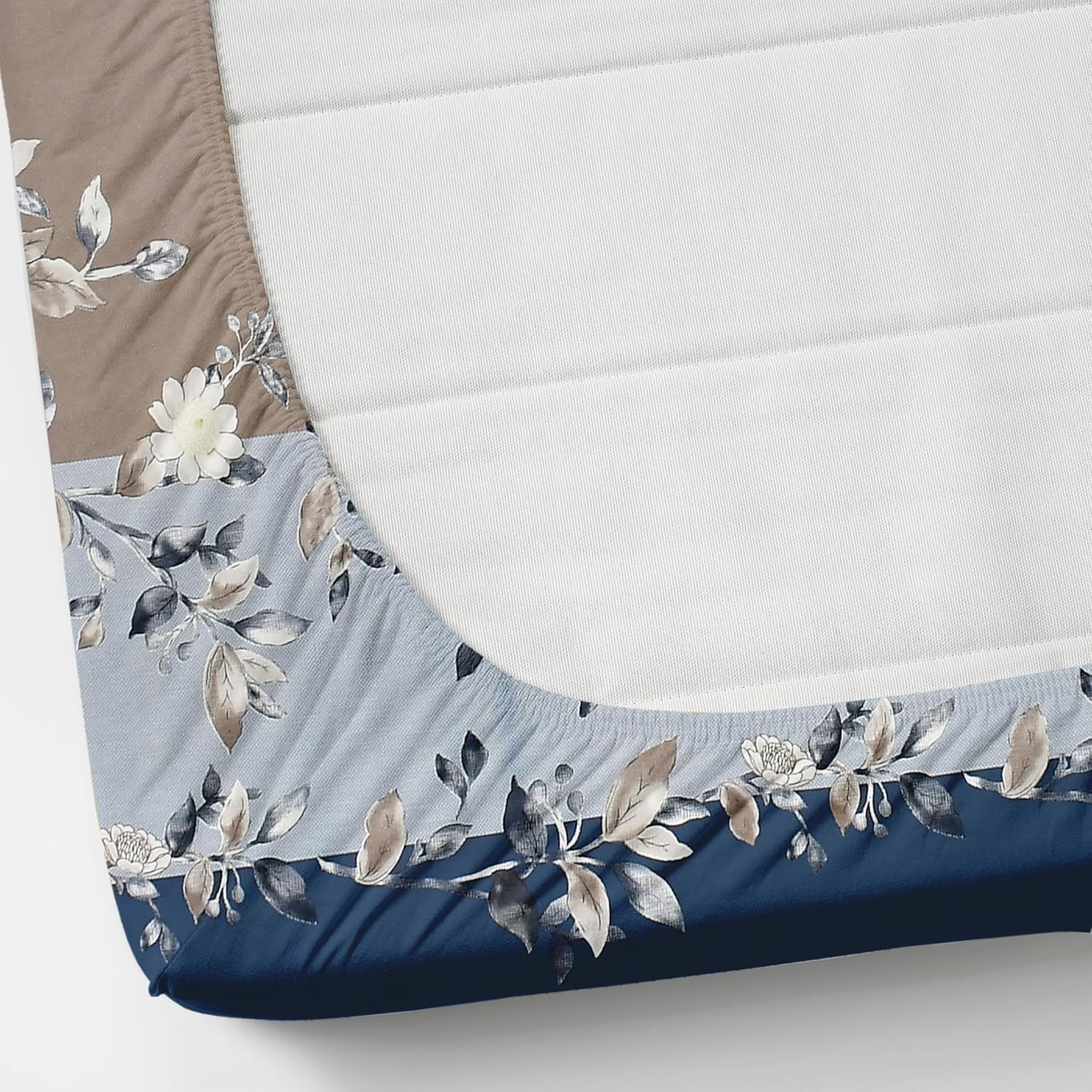 Elastic Fitted 1 Single Bedsheet With 1 Pillow Cover | 36 X 78 Inches, Beige & Blue - Breathable & Durable, Soft Touch & Perfect For All Seasons