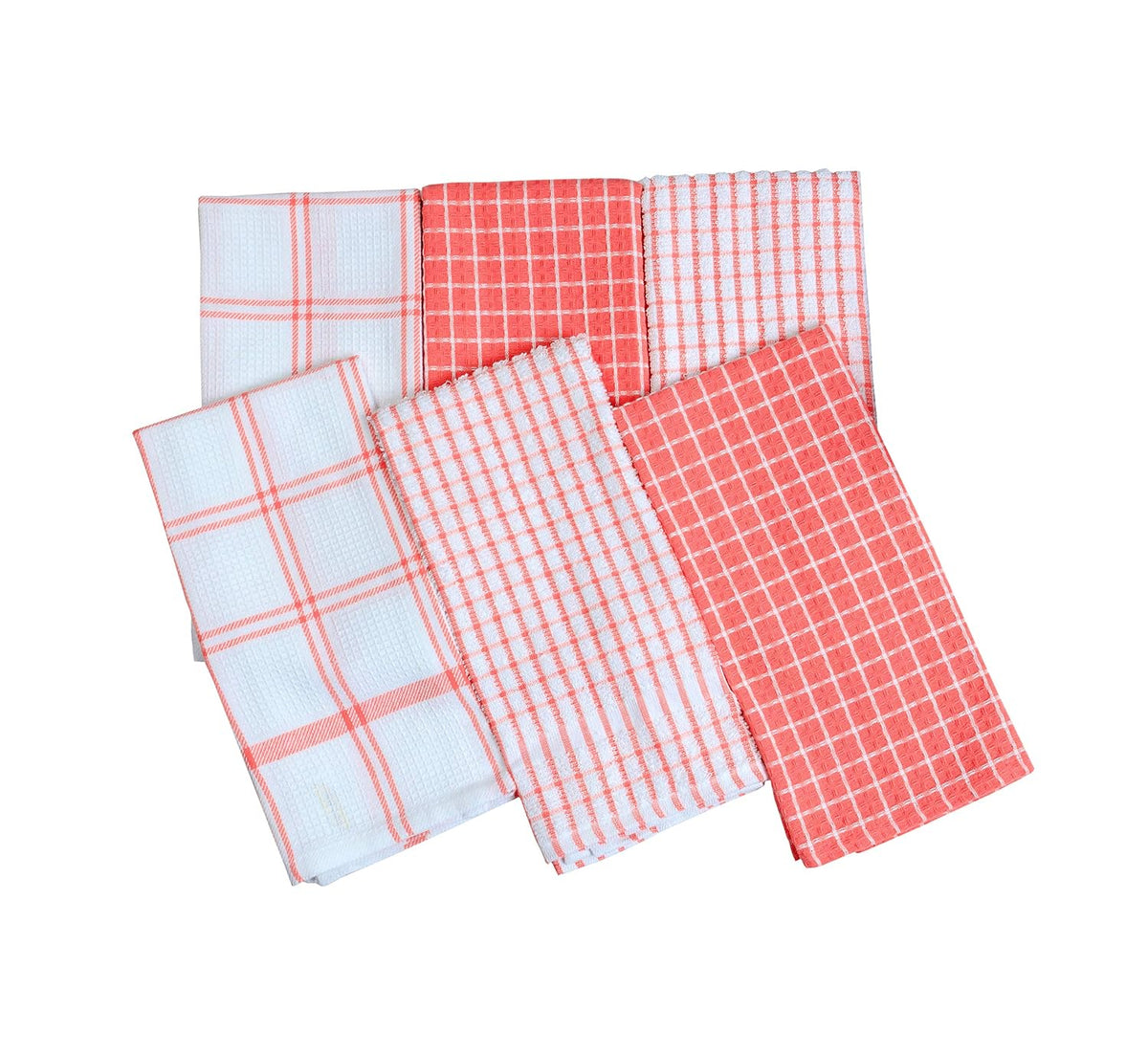 Pixel Home Cotton Multi-Purpose Terry & Waffle Dish Cloths Kitchen Wiping Cleaning Towel 300 Gsm -Set Of 6 (Pink)