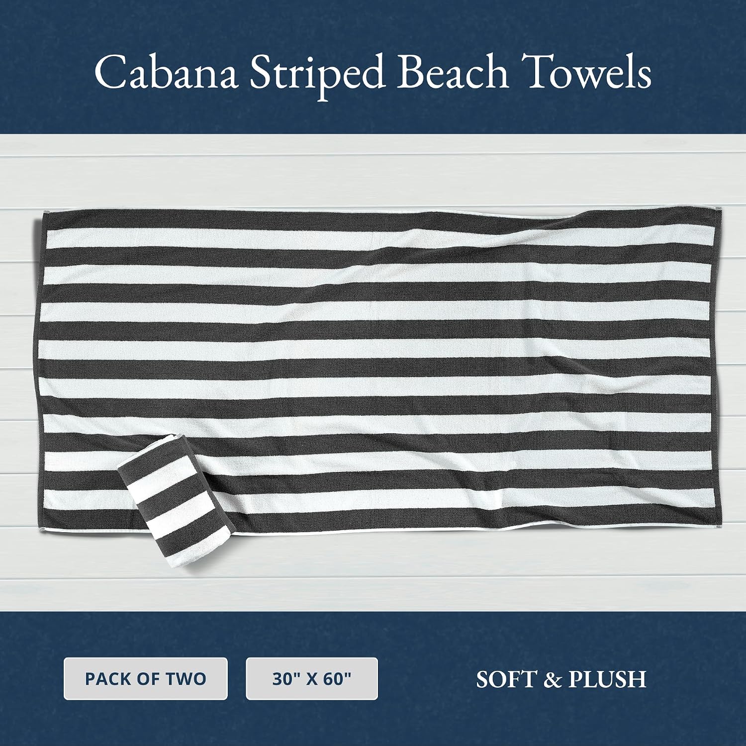 Lane Linen 100% Cotton Large Bath Towels 1000 Gsm | Cabana Stripe Bathroom Towels | Highly Absorbent, Soft & Quick Dry Towels - Grey (Pack Of 2)