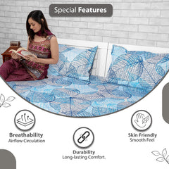 King Size Double Bedsheet With 2 Pillow Covers - 108 X 108 Inches, Light Blue | Soft & Durable For Everyday Use - All Season Comfort