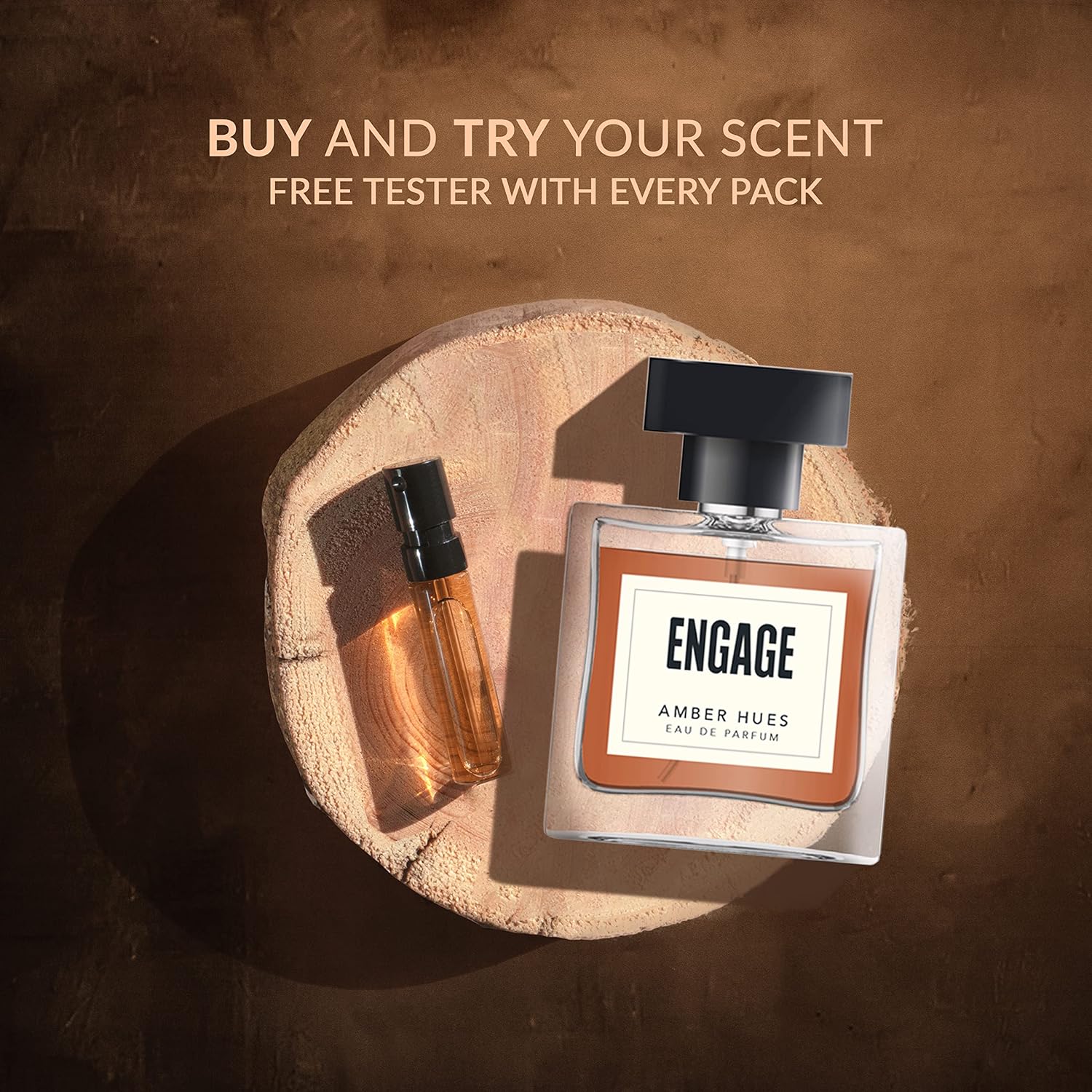 Engage Amber Hues Eau De Parfum For Men Long Lasting Smell , Ambery & Warm Fragrance Scent , For Special Occasions , Gift For Men , Free 3ml Tester