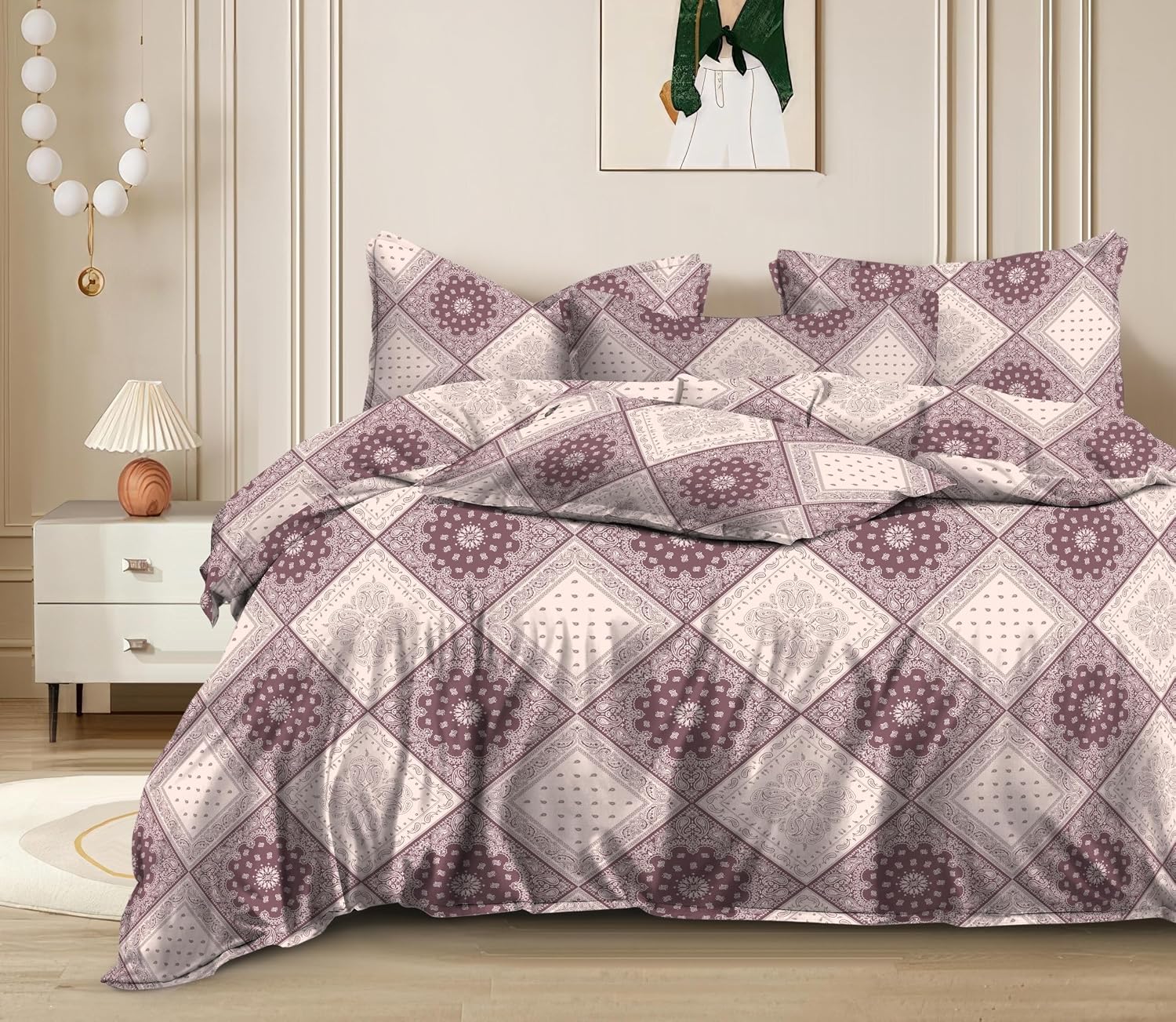 King Size Bedsheet For Double Bed With 2 Pillow Cover - 72 X 78 Inches, Mauve | Material Is Soft & Comfortable | All Around Elastic Fitted Bedsheet