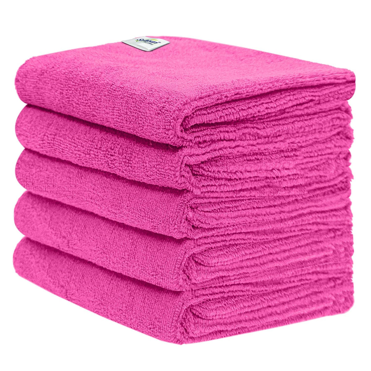 Softspun Microfiber Cleaning Cloths Towel Set 450 Gsm | Highly Absorbent Lint & Streak Free Multi-Purpose Wash Cloth For Kitchen Car Window Stainless Steel Silverware Pack Of 5 (Pink)