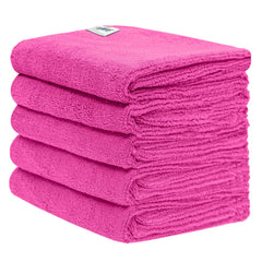 Softspun Microfiber Cleaning Cloths Towel Set 450 Gsm | Highly Absorbent Lint & Streak Free Multi-Purpose Wash Cloth For Kitchen Car Window Stainless Steel Silverware Pack Of 5 (Pink)