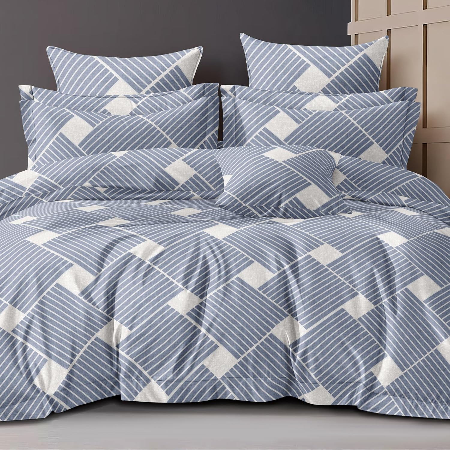 King Size Comforter With 1 King Size Flat Bedsheet & 2 Pillow Cover - (90x100 Inch) Grey & White | Perfect Gifts Set Wedding, Anniversary - 4 Pcs Bedding Set