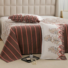 1 Piece Cotton Bedsheet For King Size With 1 Pillow Cover - 108 X 108 Inches, Brown & Pink | Soft & Durable For Everyday Use & Bedroom - All Season Comfort