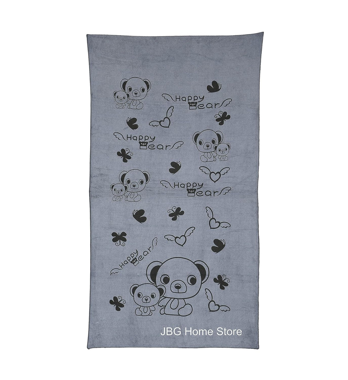 Jbg Home Store Kids Bath Towel 250 Gsm | Premium Microfiber Quick Drying Towels For Babies, Cartoon Print Wash Dry Cloth Towel (Grey Bear) - 1 Pcs
