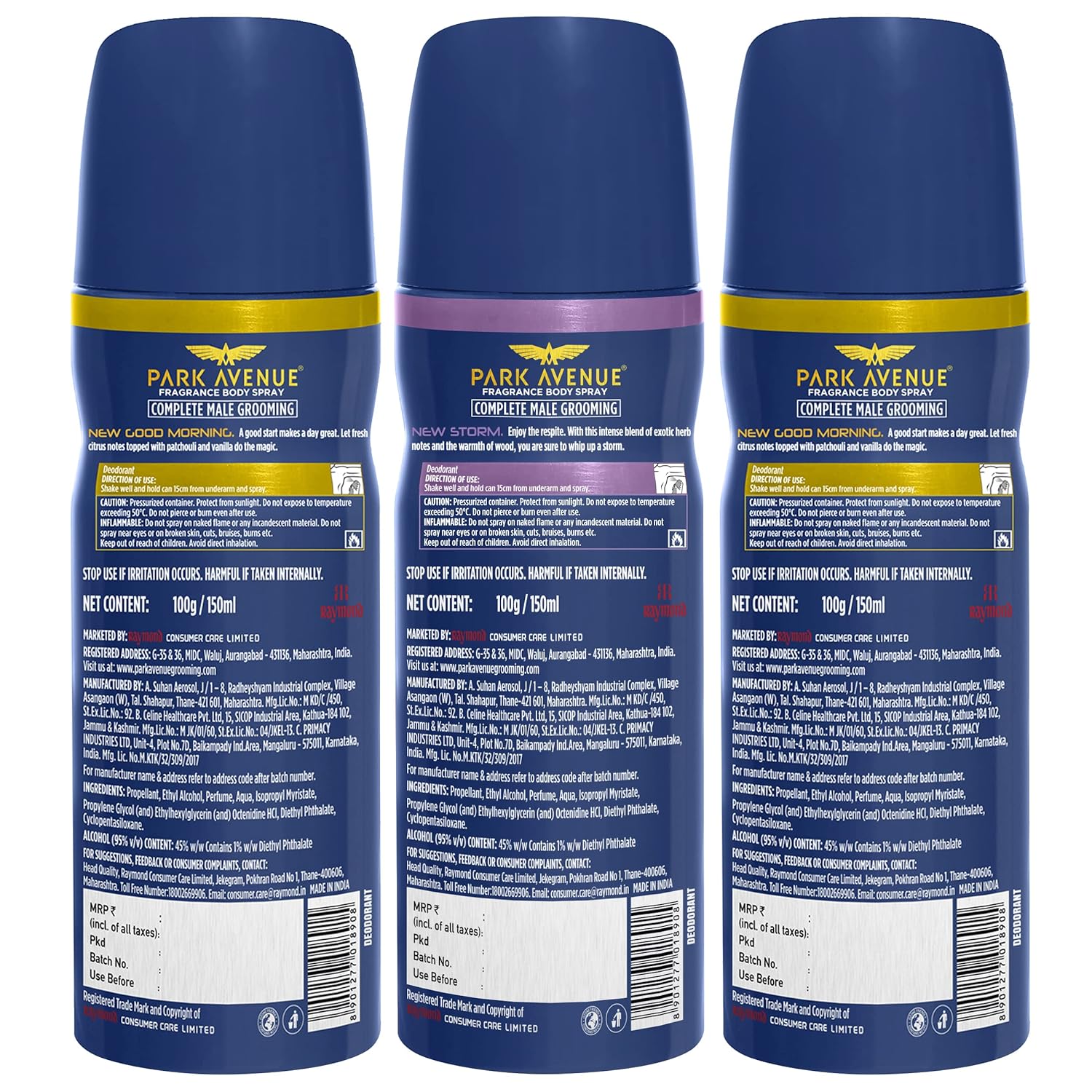 PARK AVENUE 2X GOOD MORNING + STORM DEODORANT BODY SPRAY FOR MEN 150ML 5.0 FL.OZ. EACH PACK OF 3