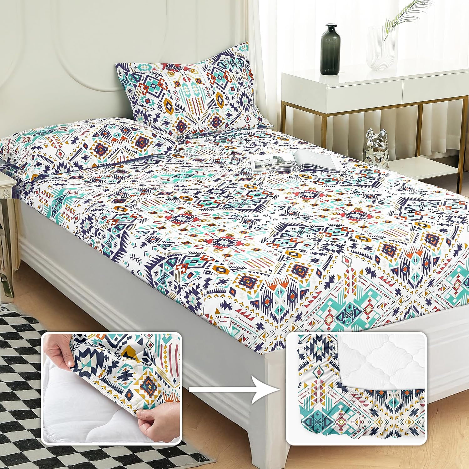 Microfiber Double Bed Sheets With 2 Pillow Covers, White & Blue | 60 X 72 Inches | Ideal For Everyday Use, Festive Decor, Or Gifting