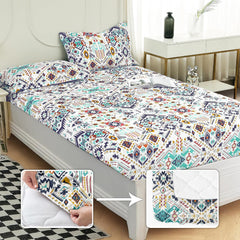 Microfiber Double Bed Sheets With 2 Pillow Covers, White & Blue | 60 X 72 Inches | Ideal For Everyday Use, Festive Decor, Or Gifting