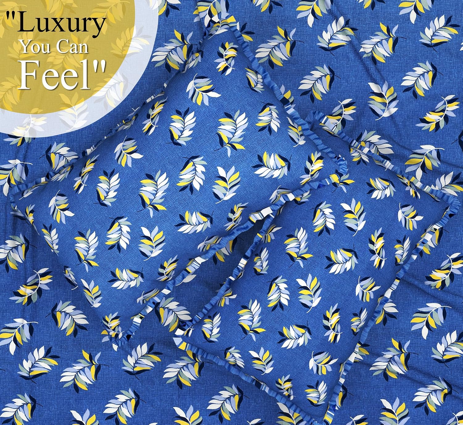 Printed Double Bedsheets With 2 Pillow Covers - 86 X 88 Inches, Royal Blue | Soft Brushed Microfiber-Breathable & Wrinkle Free Bedsheet