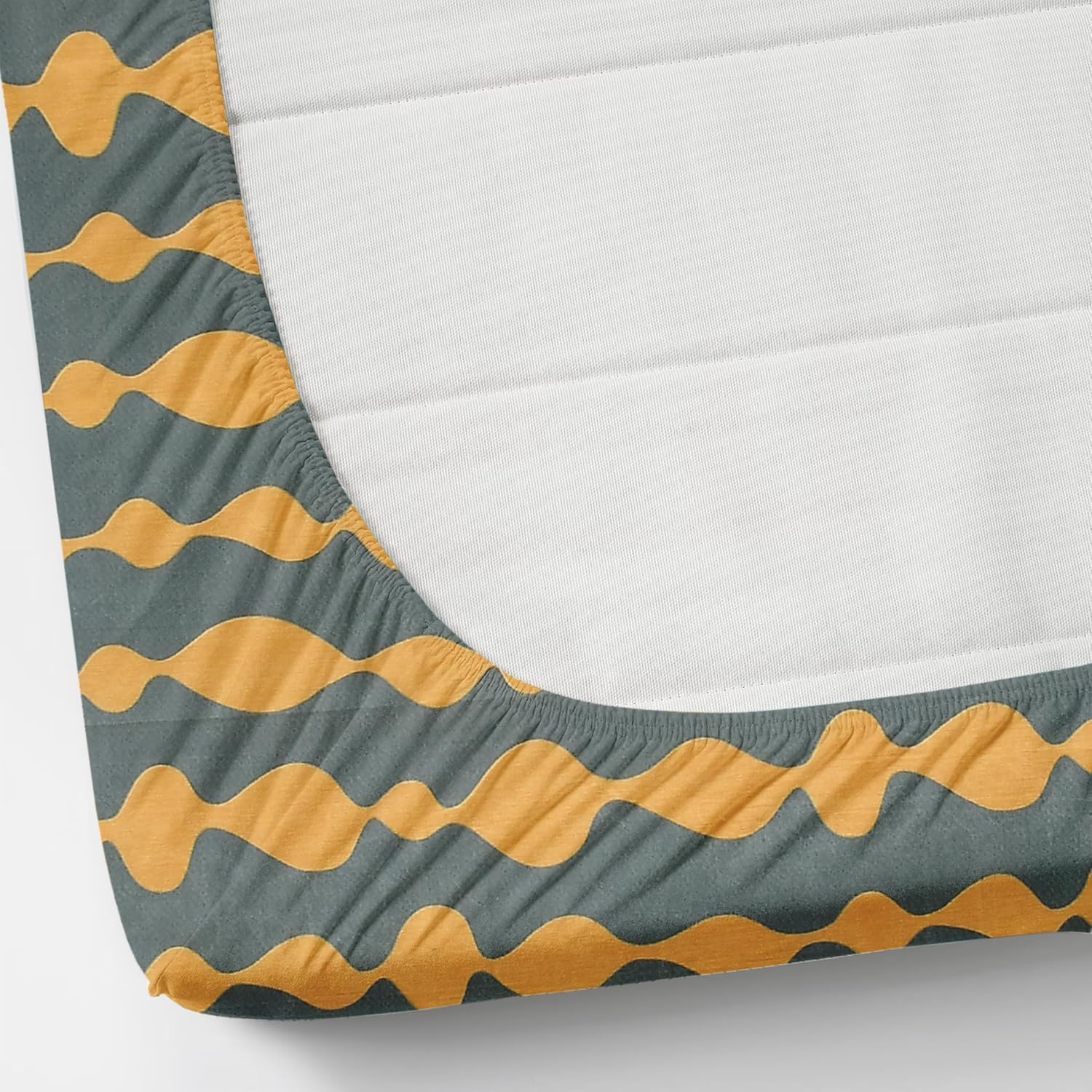 1 Double Bedsheet With 2 Pillow Covers Size 60 X 78 X 8 Inches, Grey & Yellow | Cotton Feel All Around Elastic Fitted - Queen Size Bedsheets, Super Soft 320 TC