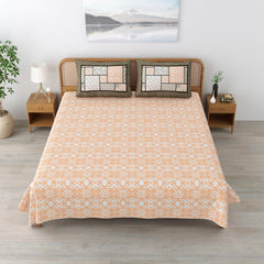 Sanskriti Bedsheet For Double Bed King Size With 2 Pillow Cover - 90 X 108 Inches, Dusky Peach & White | Soft, Durable & Stylish | Breathable & Skin-Friendly