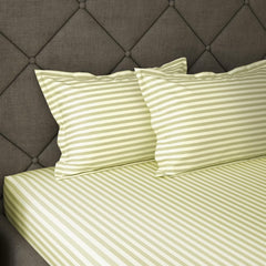 Satin Stripes King Size Cotton Bedsheet With 2 Pillow Covers - 108 X 108 Inches, Off White | Perfect For Home Decor, Guest House | Ideal For All Seasons