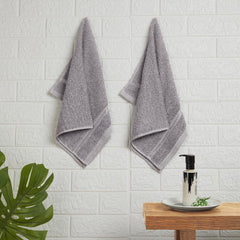 Welspun 100% Cotton Easy Care Hand Towel 400 Gsm | Quick Dry Ultra Soft Hand Towel (Grey) - Pack Of 2