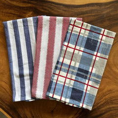 Oak & Lily 100% Cotton Kitchen Napkins Dish Towels 350 Gsm | Premium European Quality Washable, Large Size Kitchen Cloth For Roti, Cleaning, Drying | Blue & Red Check Print (Set Of 3)