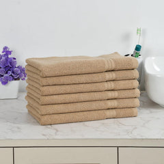 Fresh From Loom Luxury Fur Collection Hand Towel 500 Gsm Napkins Cotton High Absorbency Double Stitched Size (Beige) - Set Of 6