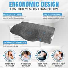 Memory Foam Pillow, Orthopedic Pillow For Neck & Shoulder Pain Relief, Grey - 12 X 20 Inch | Cervical Pillow For Neck Pain & Spinal Alignment, Lightweight, Removable Cover - Pack Of 1