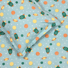 Pure Cotton Kids Bedsheet Double Bed Queen Size With 2 Pillow Covers | 90 X 100 Inches, Aruba Blue | Fun Cartoon Theme, Soft & Breathable Fabric