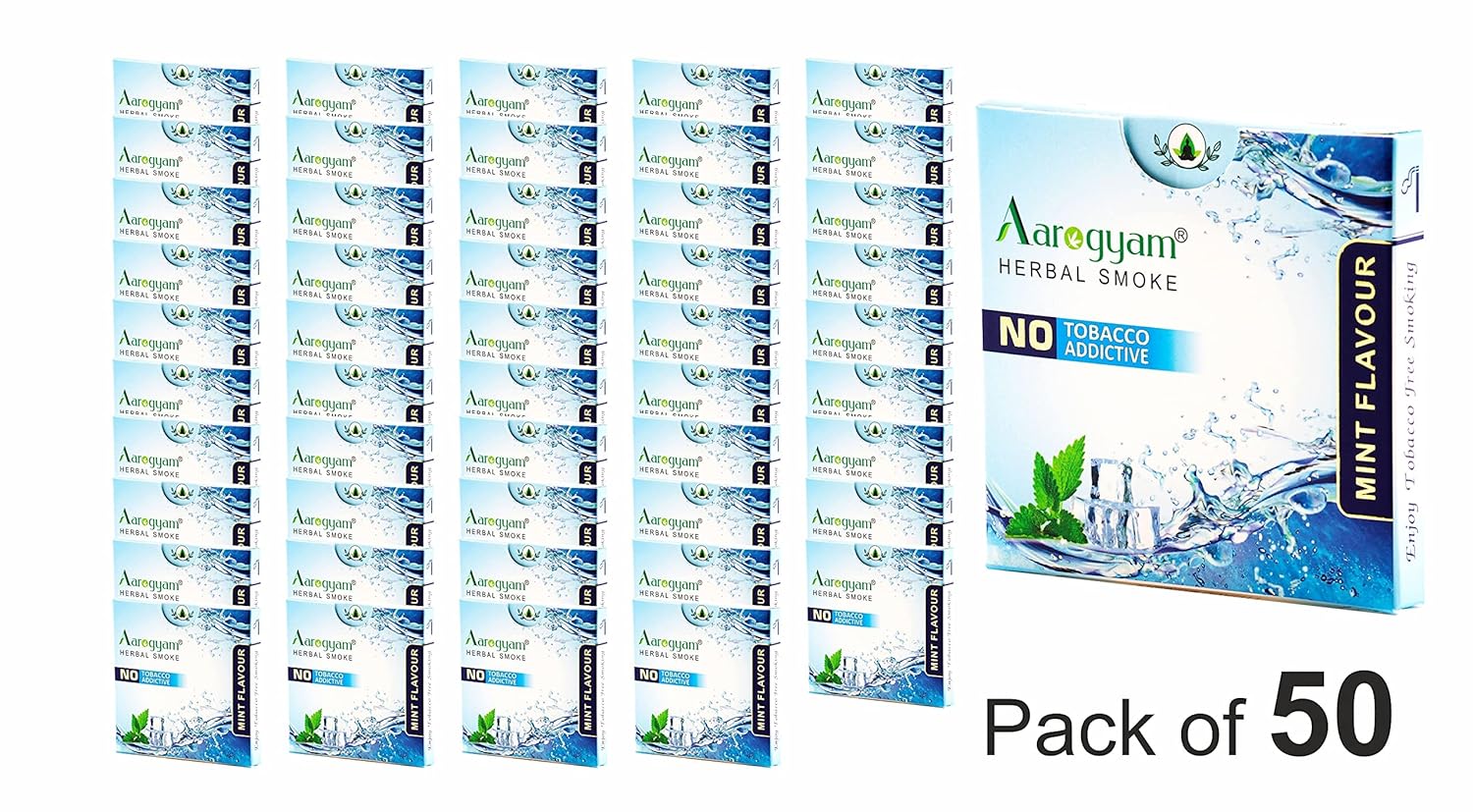 Aarogyam Herbals 100% Tobacco & Nicotine Free Cigarette For Relieve Stress & Mood Enhance Product For Smokers - 10 Sticks In Each Packet (Mint Flavour, Pack Of 50)