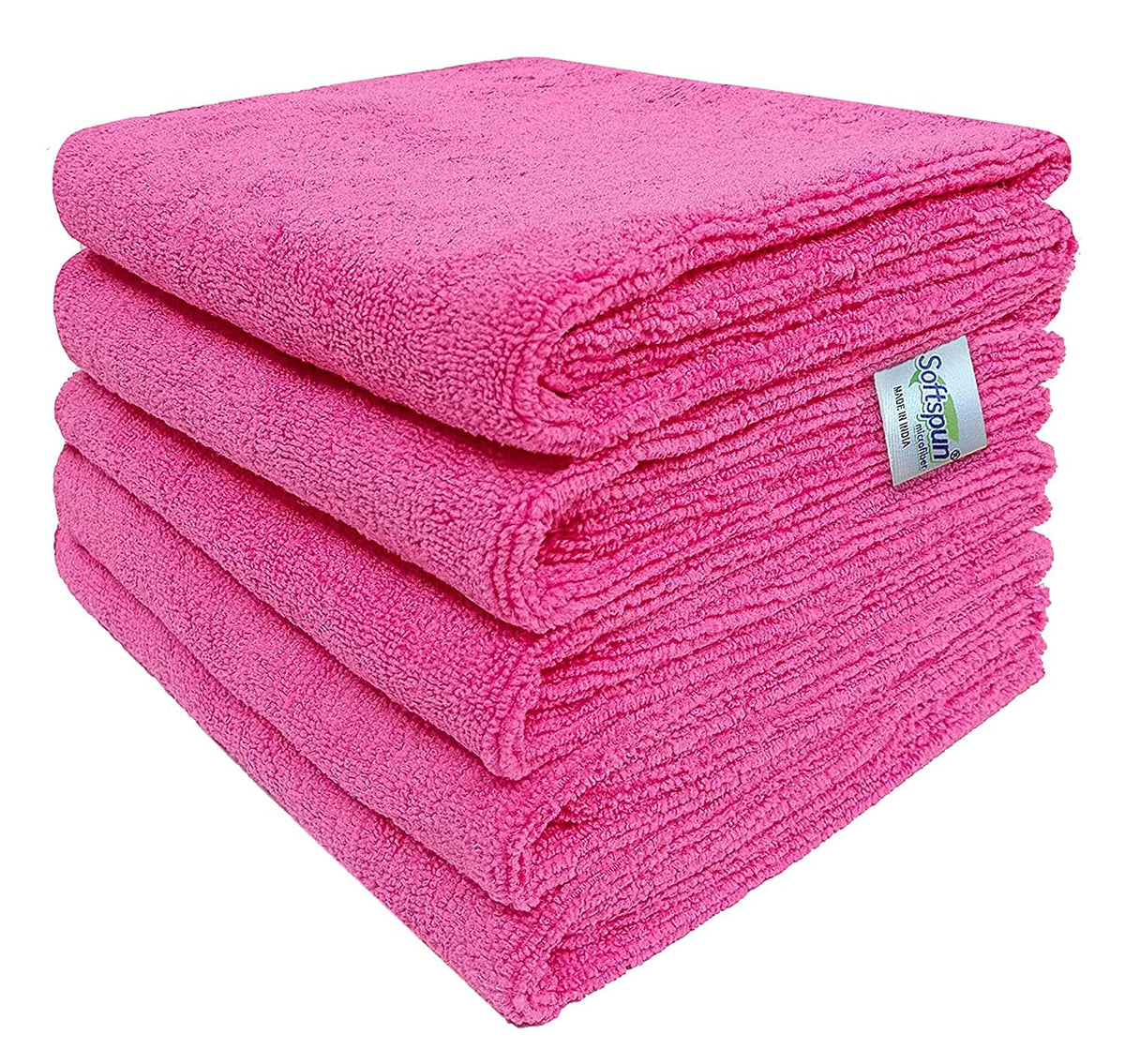 Softspun Microfiber Cleaning Cloths Towel 340 Gsm | Thick Lint & Streak-Free Multipurpose Cloths Automotive Microfibre Towels For Car, Bike Cleaning Polishing Washing Pack Of 5 (Pink)