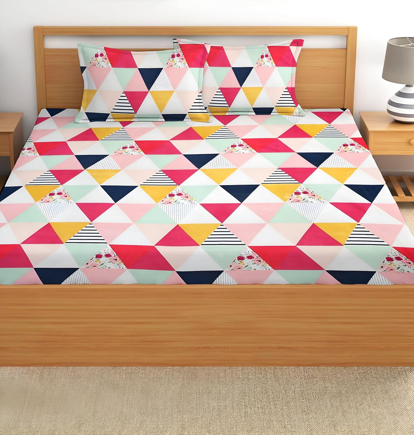 Printed King Size Bedsheet With 2 Matching Pillow Covers - 90 X 90 Inches, Multicolor | Durable & Long-Lasting | Naturally Soft, Breathable, & Skin-Friendly