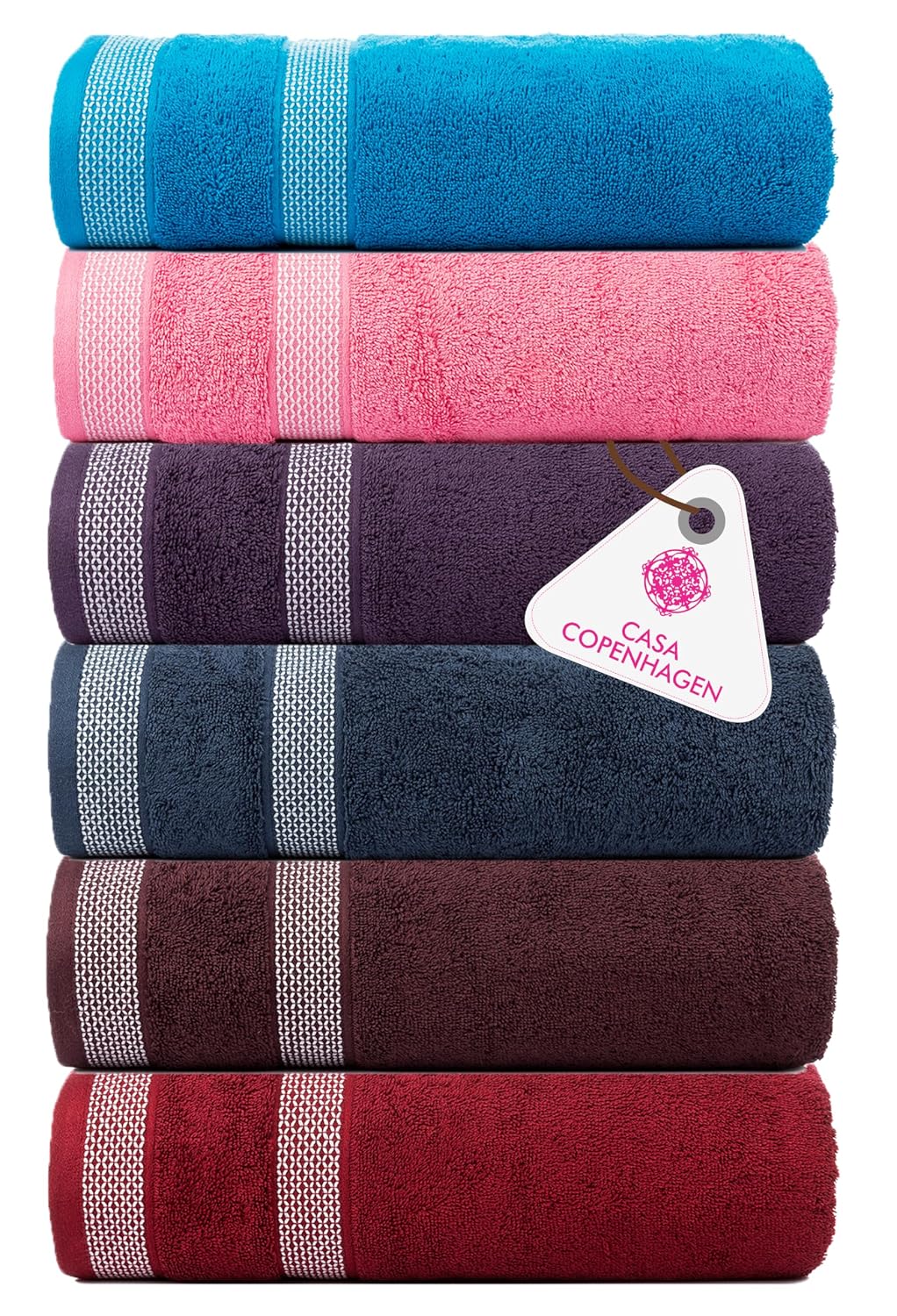 Casa Copenhagen Egyptian Cotton Solitaire Hand Towel 740 Gsm (Bluebird, ItalianPlum, Rum, Dutch,BeetRed & Pink)- Pack Of 6