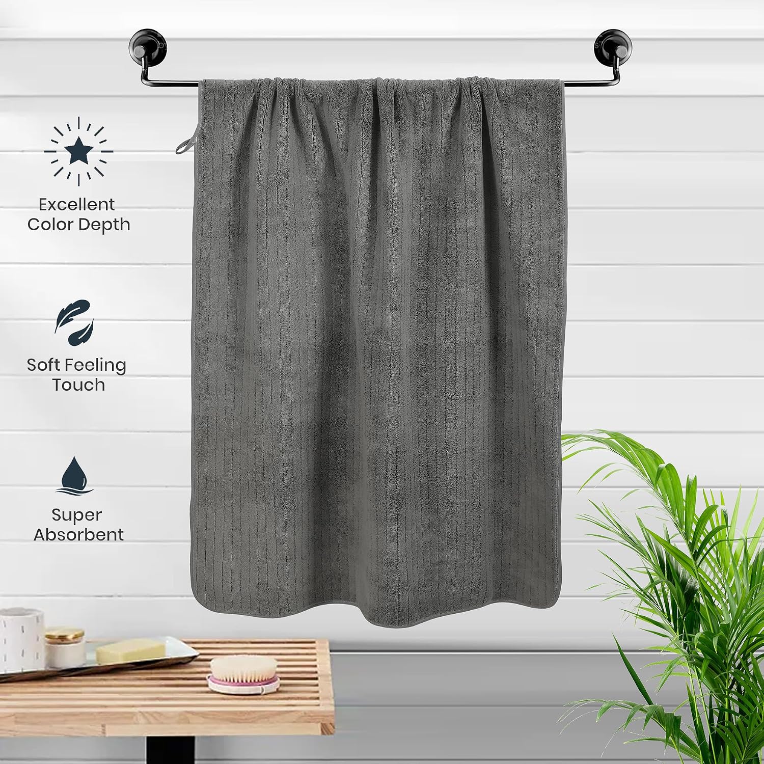 Urbanleaf Microfiber Large Bath Towel 300 Gsm | Quick Dry Super Absorbent For Men & Women (Grey Stripe)