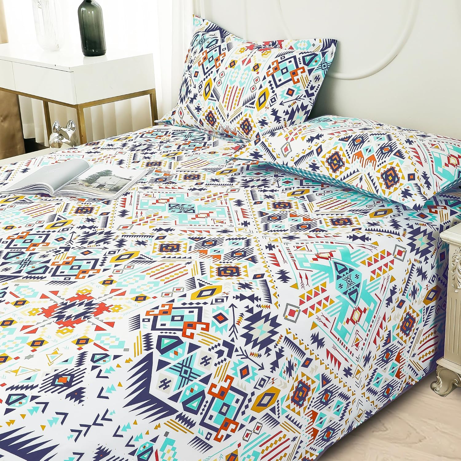 Microfiber Bedsheet King Size With 2 Pillow Cover - 108 X 108 Inches, Multicolor | Printed Sheet Super Soft Breathable & Wrinkle Free