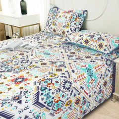 1 Double Bedsheet For Queen Size With 2 Pillow Covers - 88 X 100 Inches, White & Blue | Perfect For Festive Gifting | Soft & Durable For Everyday Use & Bedroom - All Season Comfort