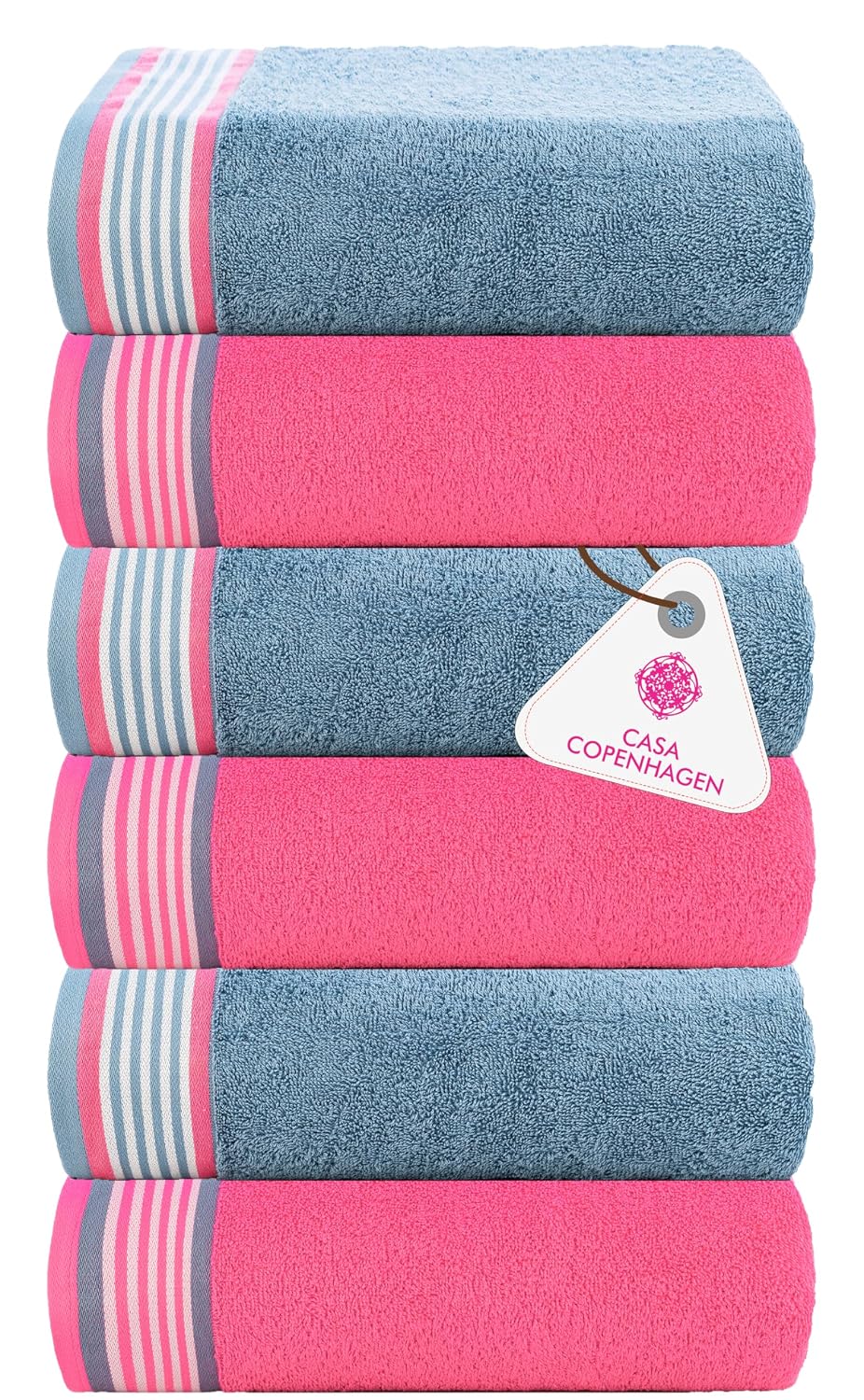 Casa Copenhagen Germany Design He & She Collection 100% Cotton Hand Towel 740 Gsm (Dusty Blue & Pink)- 6 Pcs