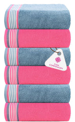 Casa Copenhagen Germany Design He & She Collection 100% Cotton Hand Towel 740 Gsm (Dusty Blue & Pink)- 6 Pcs