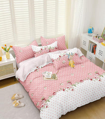 Queen Size Double Bedsheet With 2 Pillow Cover - Size 60 X 78 X 10 Inches, White & Pink | Cotton Elastic Fitted All Around Bedsheet - Breathable & Wrinkle Free