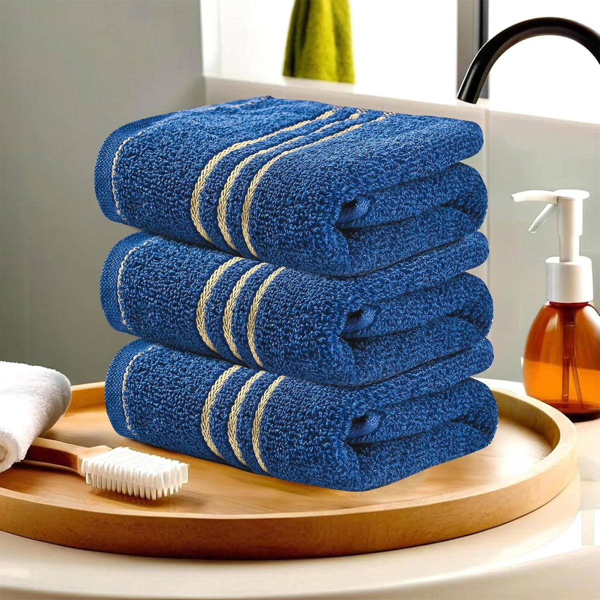 Kuber Industries Soft Cotton Face Towels 300 Gsm | For Men & Women | Easily Washable Pocket Towels & Workout Gym - Dark Blue (Pack Of 3)